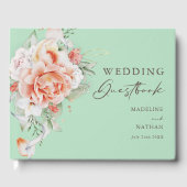 Mint Green & Peach Floral Wedding Guest Book Gastenboek (Voorkant)