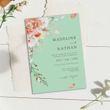 Mint Green & Peach Floral Wedding Invitation