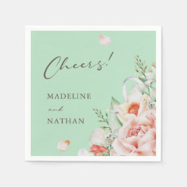 Mint Green & Peach Floral Wedding Napkins Servet