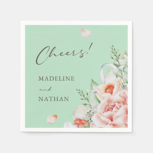 Mint Green & Peach Floral Wedding Napkins Servet (Voorkant)