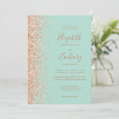 Mint Green Peach Glitter Wedding Kaart (Staand voorkant)