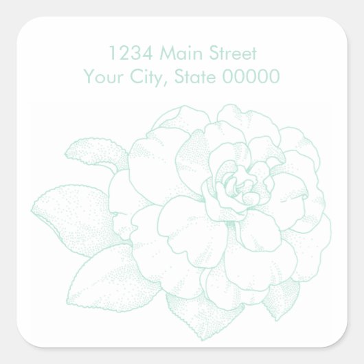 Mint Green Peony Envelope Seal Return Address Vierkante Sticker (Voorkant)