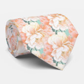 Mint Green Peony Floral Pattern Wedding Stropdas (Opgerold)