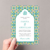 Mint Green Persian Mosaic Muslim Wedding Acryl Uitnodigingen (Insitu (Draagbaar))