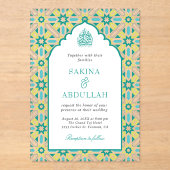 Mint Green Persian Mosaic Muslim Wedding Acryl Uitnodigingen (Voorkant)