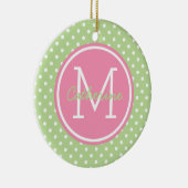 Mint Green Pink and White Polka Dot Monogram Keramisch Ornament (Rechts)