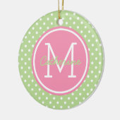 Mint Green Pink and White Polka Dot Monogram Keramisch Ornament (Links)