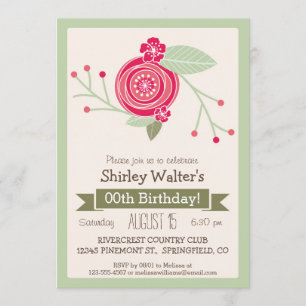 Mint Green & Pink Floral Adult Birthday Party Kaart