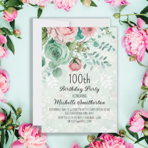 Mint Green Pink Floral Butterflies Birthday Kaart
