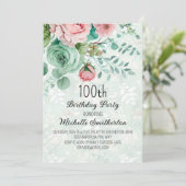 Mint Green Pink Floral Butterflies Birthday Kaart (Staand voorkant)