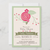 Mint Green & Pink Floral, f Baby shower Uitnodigin Kaart (Voorkant)