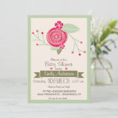 Mint Green & Pink Floral, f Baby shower Uitnodigin Kaart (Staand voorkant)