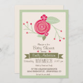 Mint Green & Pink Floral, f Baby shower Uitnodigin Kaart (Voorkant / Achterkant)