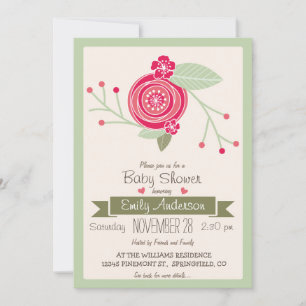 Mint Green & Pink Floral, f Baby shower Uitnodigin Kaart