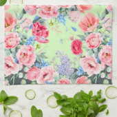 Mint Green Pink Floral Kitchen Towel Theedoek (Gevouwen)