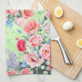 Mint Green Pink Floral Kitchen Towel Theedoek (Quarter Fold)