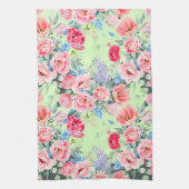 Mint Green Pink Floral Kitchen Towel Theedoek (Verticaal)