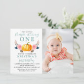 Mint Green Pink Floral Pumpkin Foto van 1 januari Kaart (Staand voorkant)