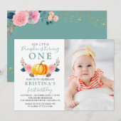 Mint Green Pink Floral Pumpkin Foto van 1 januari Kaart (Voorkant / Achterkant)