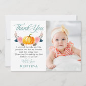 Mint Green Pink Floral Pumpkin Herfst Birthday Fot Bedankkaart (Voorkant)