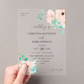 Mint Green & Pink Floral Wedding Acryl Uitnodigingen (Insitu (Draagbaar))