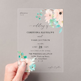 Mint Green & Pink Floral Wedding Acryl Uitnodigingen