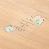 Mint Green & Pink Floral Wedding Acryl Uitnodigingen (Laagn)