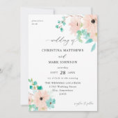 Mint Green & Pink Floral Wedding Kaart (Voorkant)