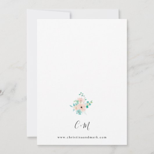 Mint Green & Pink Floral Wedding Kaart (Achterkant)
