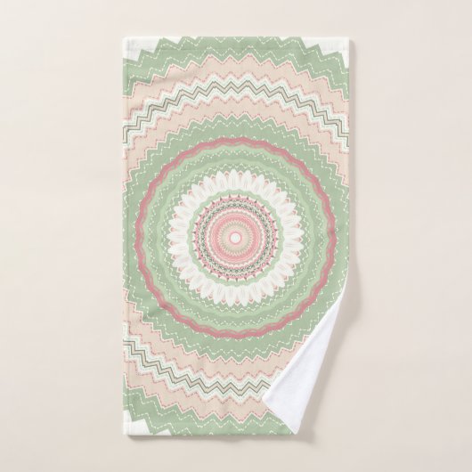 Mint Green Pink Mandala Bad Handdoek (Handdoek)