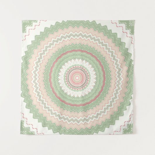 Mint Green Pink Mandala Wandkleed (Voorkant)
