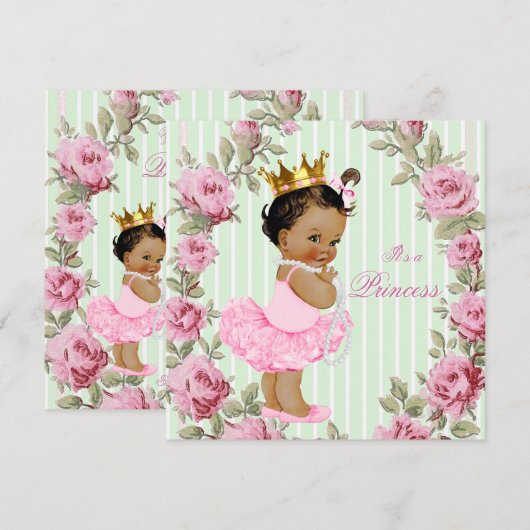 Mint Green Pink Rose Etnische Ballerina Baby showe Kaart (Voorkant / Achterkant)
