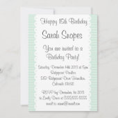 Mint Green Pinstripes Birthday Party Invitation Kaart (Voorkant)