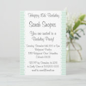 Mint Green Pinstripes Birthday Party Invitation Kaart (Staand voorkant)