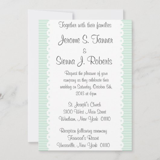 Mint Green Pinstripes Wedding Invitation Kaart (Voorkant)