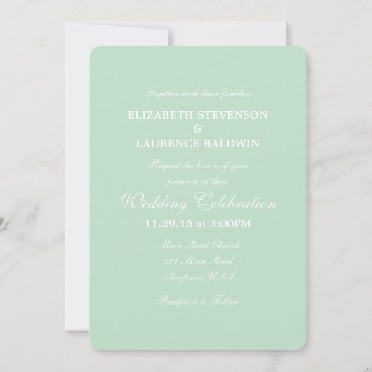 Mint Green Plain Simple Wedding Invitation Kaart (Voorkant)