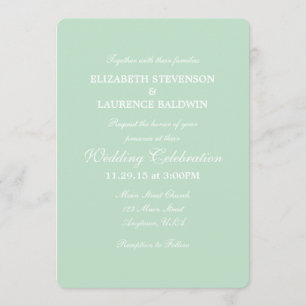 Mint Green Plain Simple Wedding Invitation Kaart