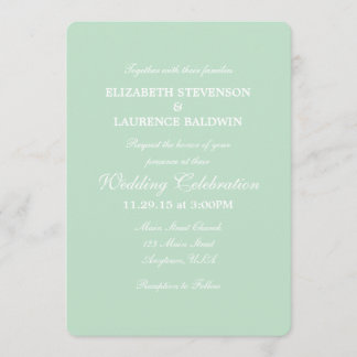 Mint Green Plain Simple Wedding Invitation Kaart