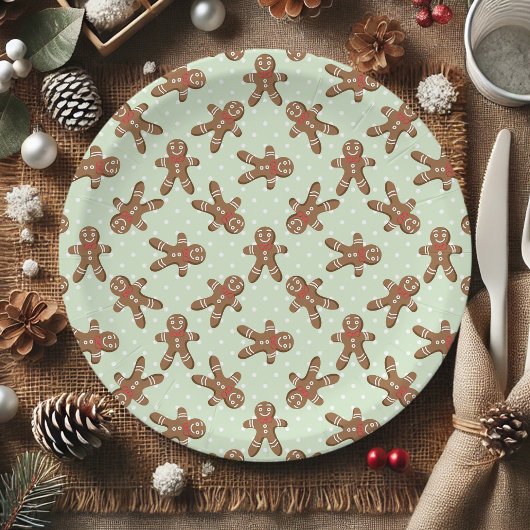 Mint Green Polka Dot Gingerbread Man Kerstmis Papieren Bordje