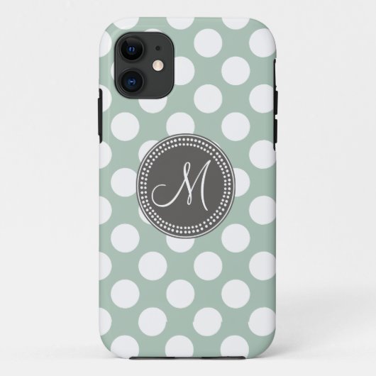 Mint Green Polka Dot Monogram Case-Mate iPhone Case (Achterkant)