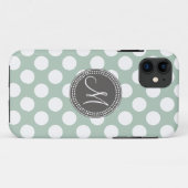 Mint Green Polka Dot Monogram Case-Mate iPhone Case (Achterkant (horizontaal))