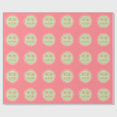 Mint Green Polka Dot Monogram op koraalroze Cadeaupapier (Vlak)
