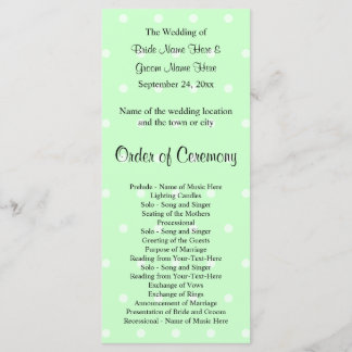 Mint Green Polka dot patroon. Trouwprogramma Programmakaart