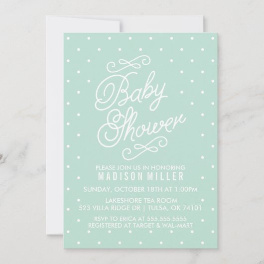 Mint Green Polka Dots Baby shower uitnodiging (Voorkant)