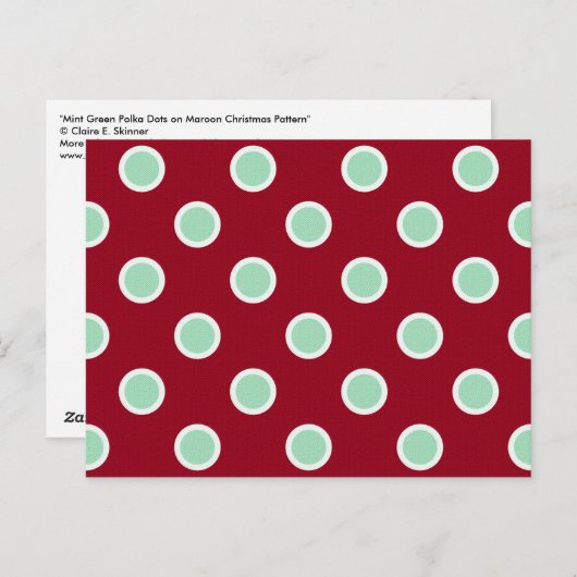 Mint Green Polka Dots on Maroon Christmas Postcard Feestdagenkaart (Voorkant / Achterkant)