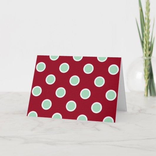 Mint Green Polka Dots op Maroon Feliz Navidad Card Feestdagen Kaart (Voorkant)
