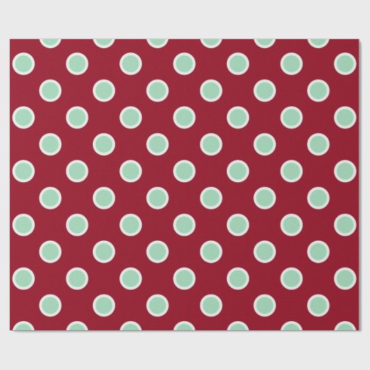Mint Green Polka Dots over maroon kerstpapier Cadeaupapier (Vlak)