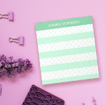 Mint Green Polka Dots & Stripes Jouw naam toevoege Notitieblok<br><div class="desc">Girly mint green gepersonaliseerd notitieblok met polka dot en strepen in een zacht tintje van pastel mint groen en jouw naam in wit tegen een donkerder mint groen. Mint groen gestreept en polka dot notitieblok gepersonaliseerd met jouw naam in witte letters. Noteer uw notities op deze polka dot en strepen...</div>