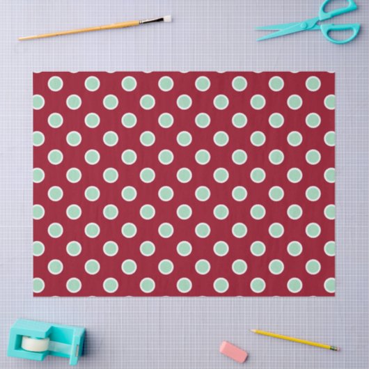 Mint Green Polka stippen op maroon tissuepapier (Craft)