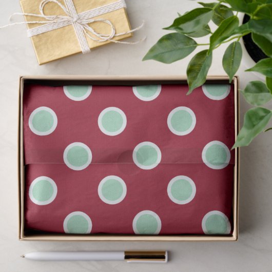 Mint Green Polka stippen op maroon tissuepapier (Geschenk)